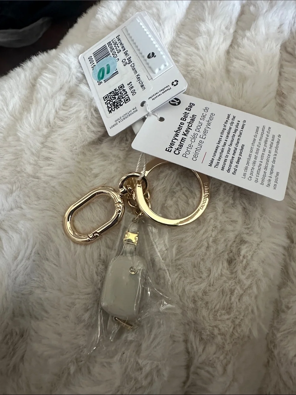 Everywhere belt bag charm keychain Gold Tone Key Ring Charm with Cream Accent